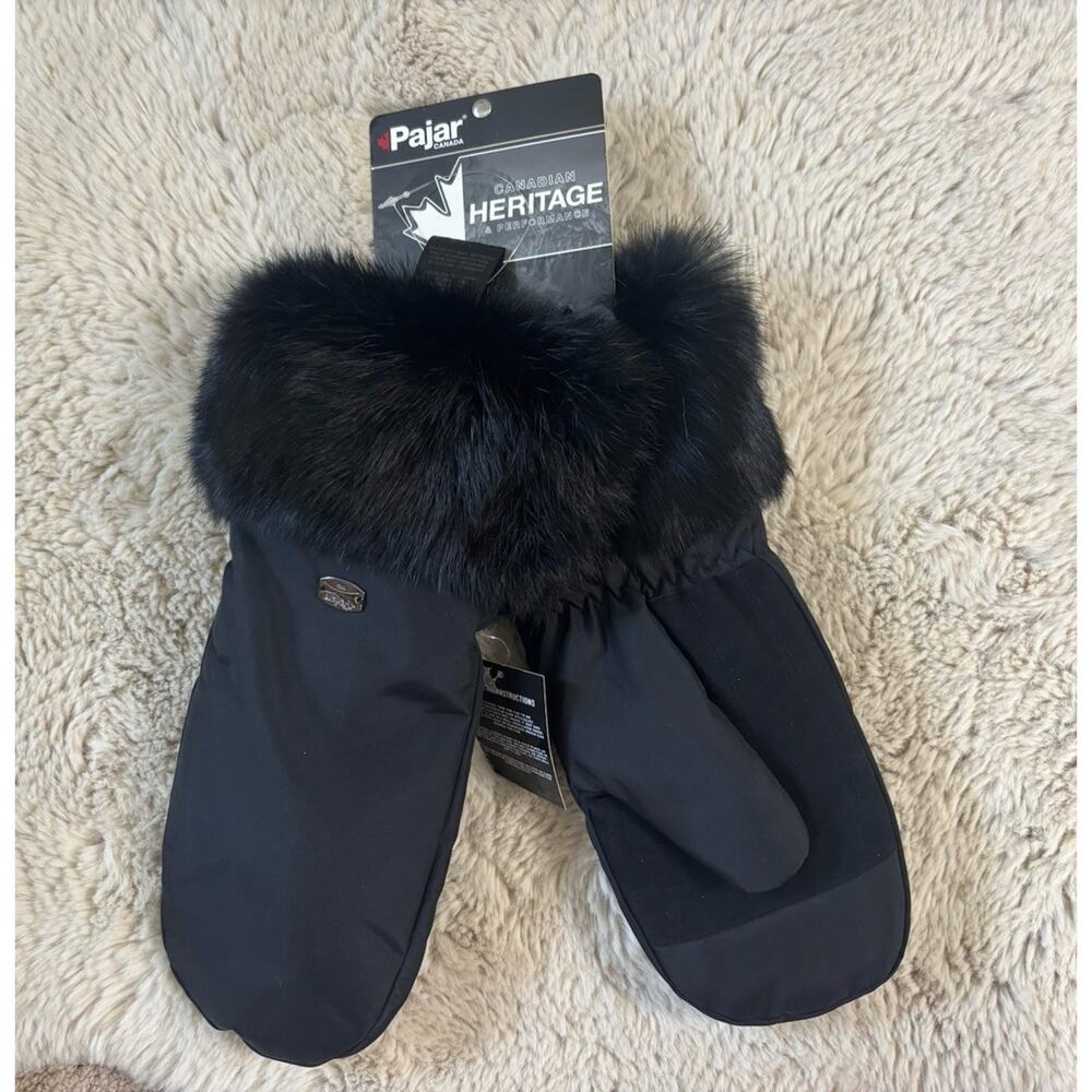 Pajar Reid Rabbit Fur Mittens Black NWT